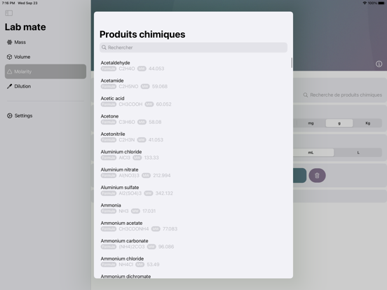 Screenshot #5 pour Lab Mate — Molarité & Dilution