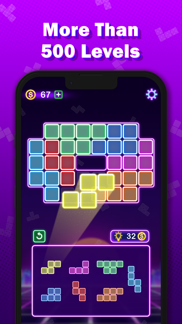 Glow Block Puzzle - 8x8 neon