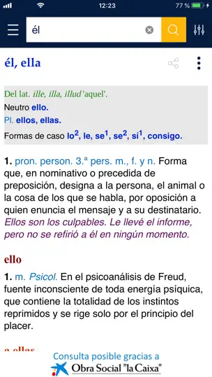 Captura de pantalla de Diccionario RAE Y ASALE (DLE) en iPhone 2
