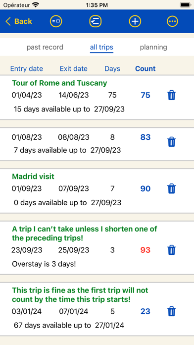 90 days in Schengen planner Screenshot