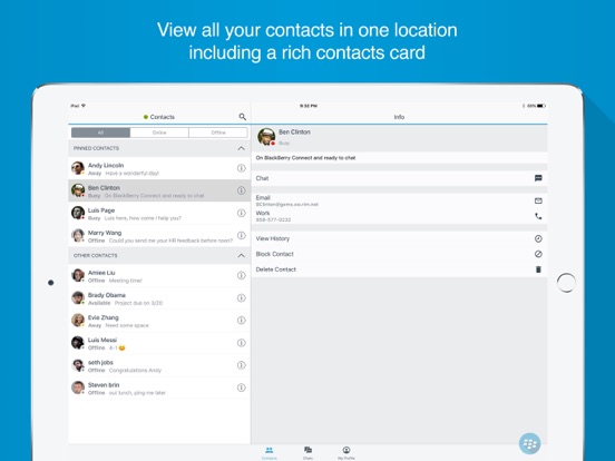 BlackBerry Connect iPad app afbeelding 1