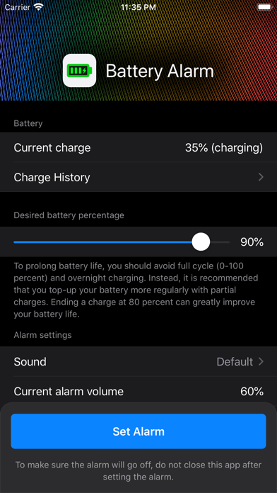 Battery Charge Alarm Screenshot