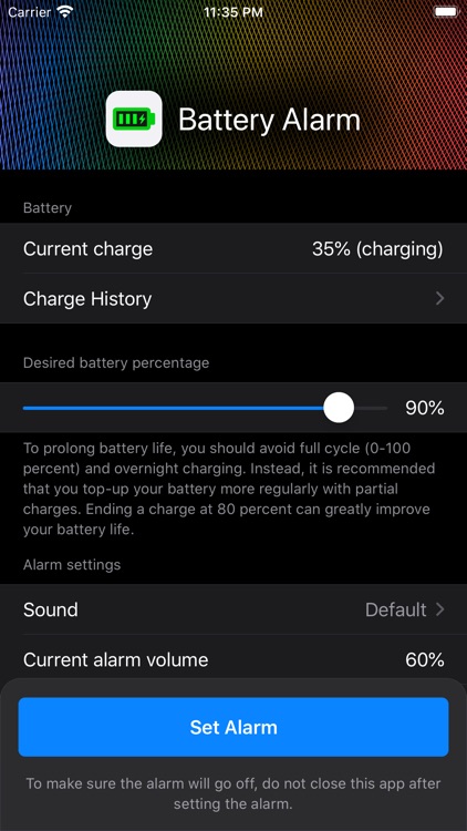 Battery Charge Alarm