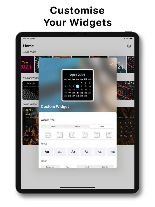 ‎Widget Calendario: schermata dei widget data