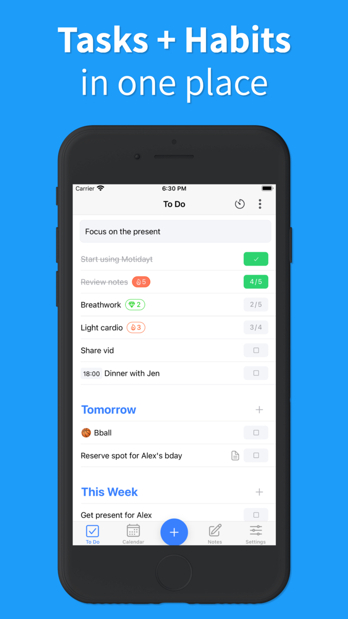 Motidayt Habits Tasks Goals