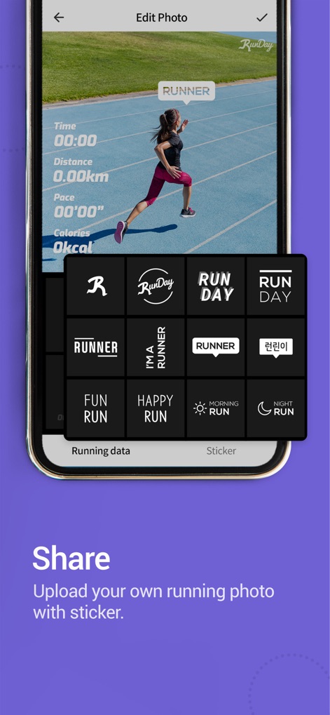 RunDay: Run,Walk,Stairs,Hiking - Easily personalize and share running photos with a variety of fun stickers and overlay detailed running data directly onto images.