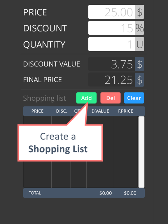 Discount Calculator with List iPad screenshot 3 - Shopping app