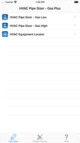 HVAC Pipe Sizer - Gas Plus screenshot