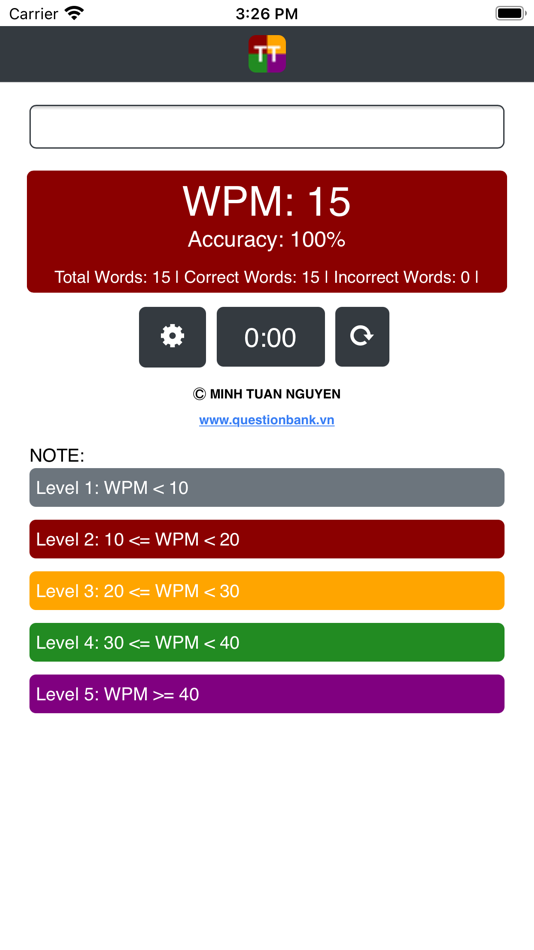 #7. TYPING TEST by QuestionBank (iOS) Podle: Minh Nguyen Tuan