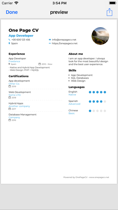 Screenshot #1 pour One Page CV - PDF Resume