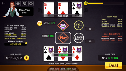 Triple Card Poker Casino Screenshot