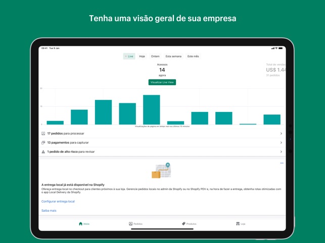 Gerencie seu negócio com a Shopify: pedidos, frete, pagamentos