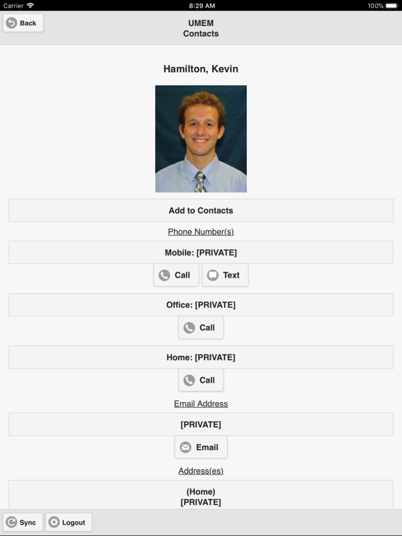 UMEM Contacts iPad screenshot 4 - Utilities app