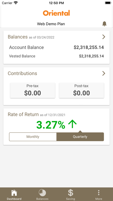 Oriental 401K Plan Screenshot