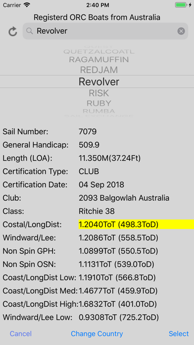 Sailing Handicap Calculator Screenshot