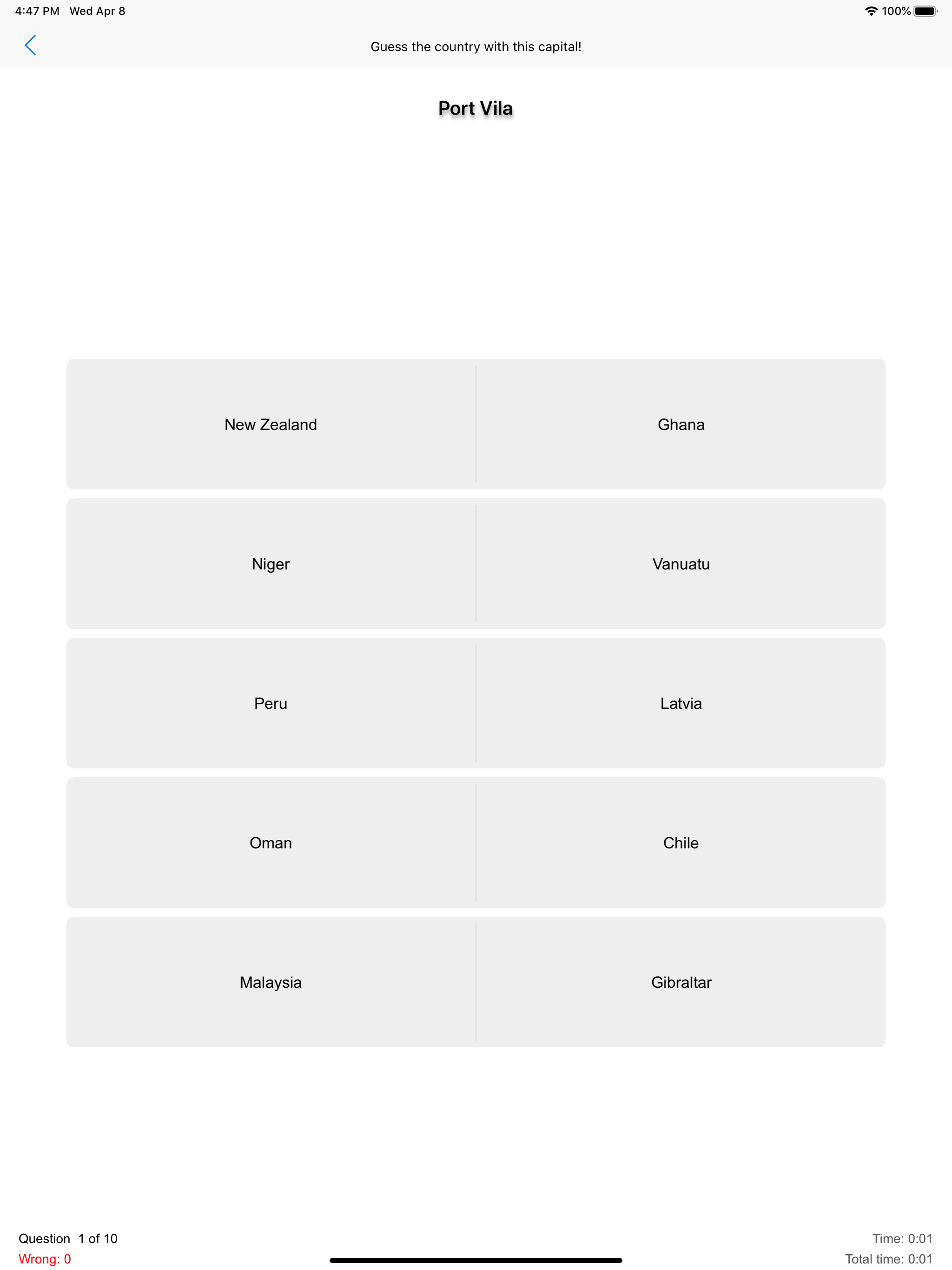 The Countries, Quiz
