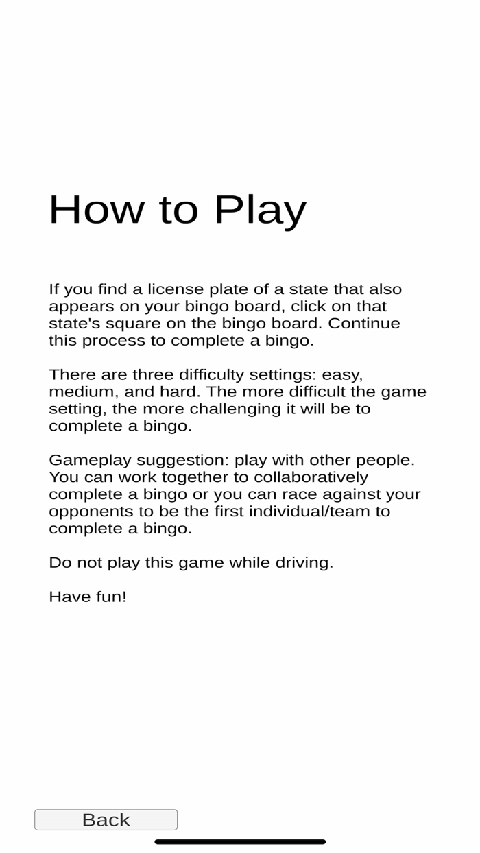 U.S. License Plate Bingo