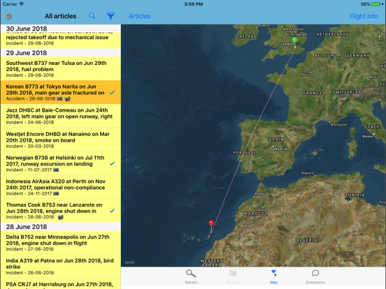 The Aviation Herald iPad app afbeelding 3