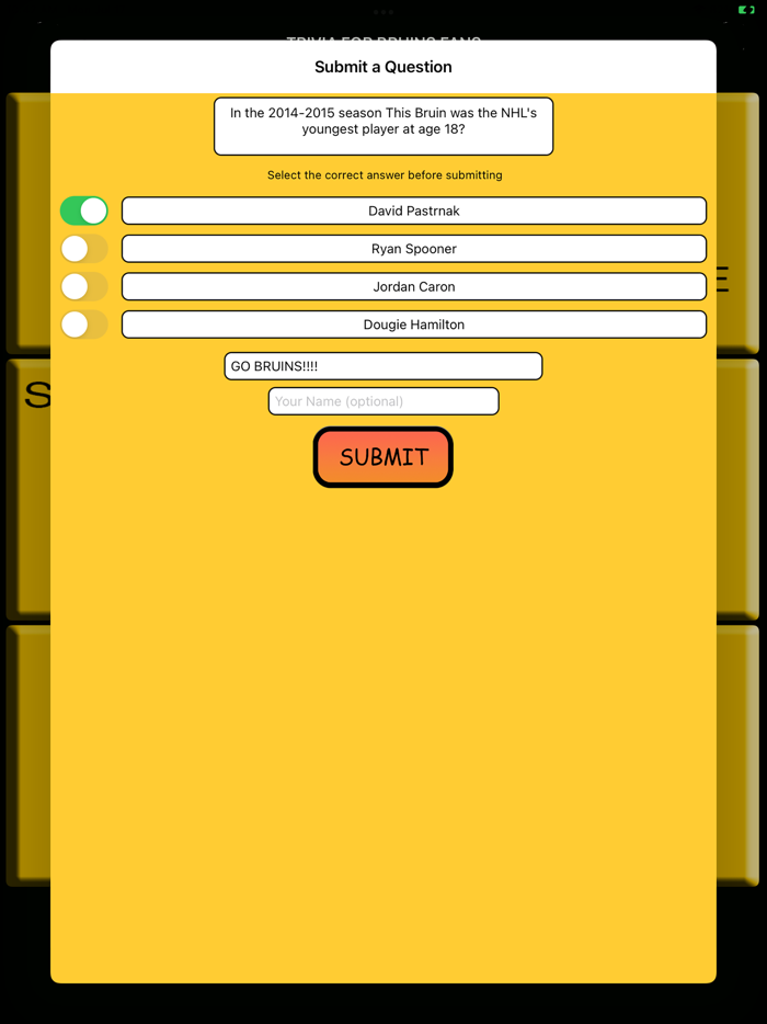 Trivia Game for Bruins Fans