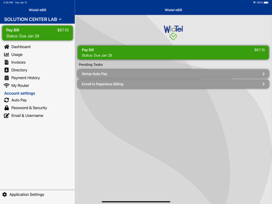 Wiatel eBill iPad screenshot 2 - Business app