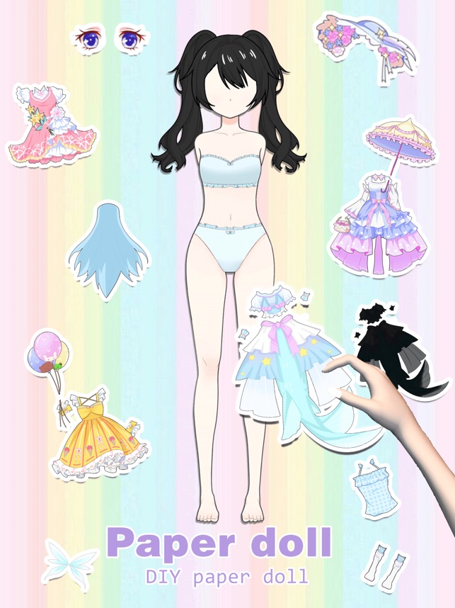 Paper doll fashion clothes set, cute anime girl for dress-up game