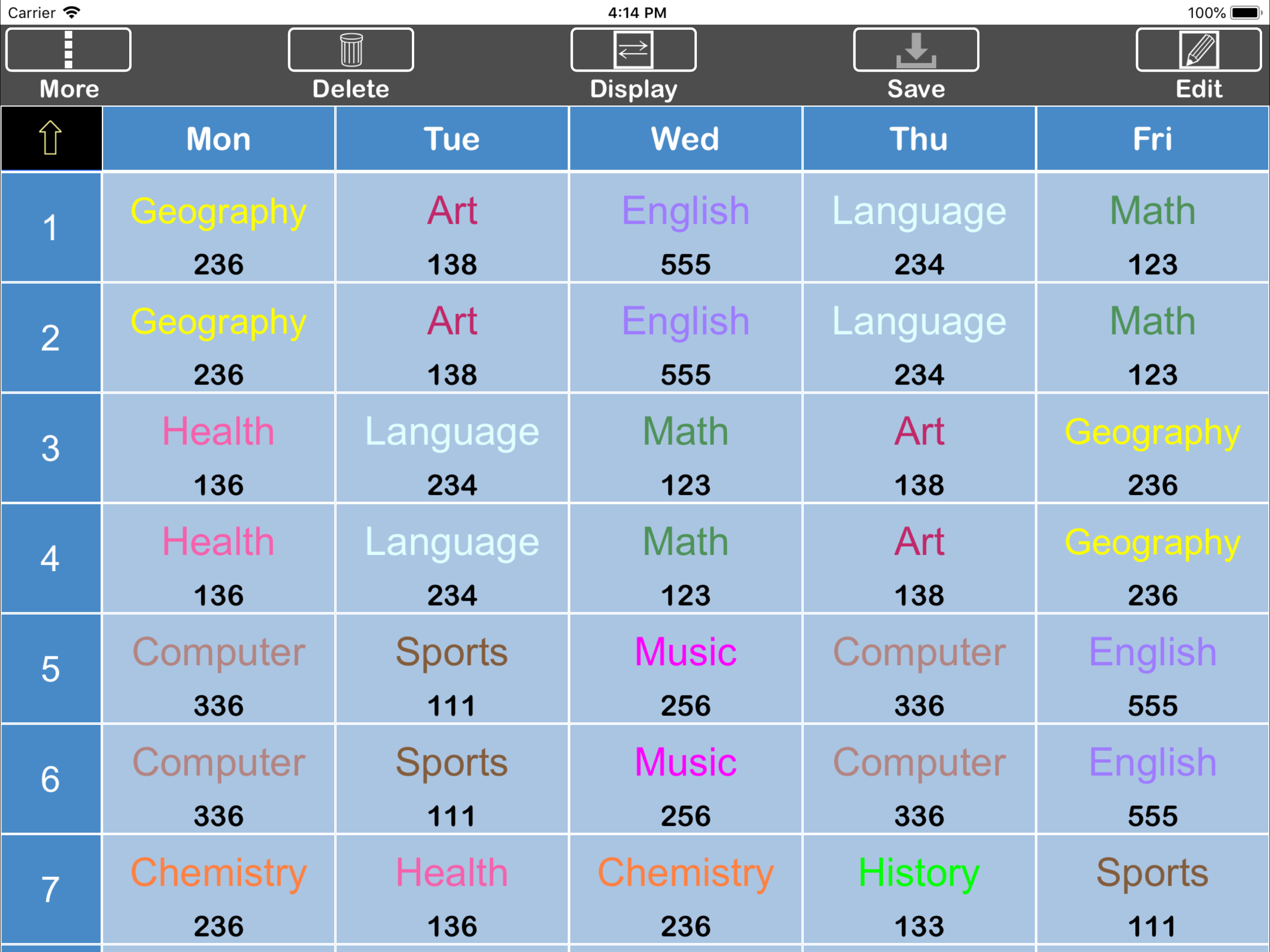 TC Curriculum Table screenshot 6