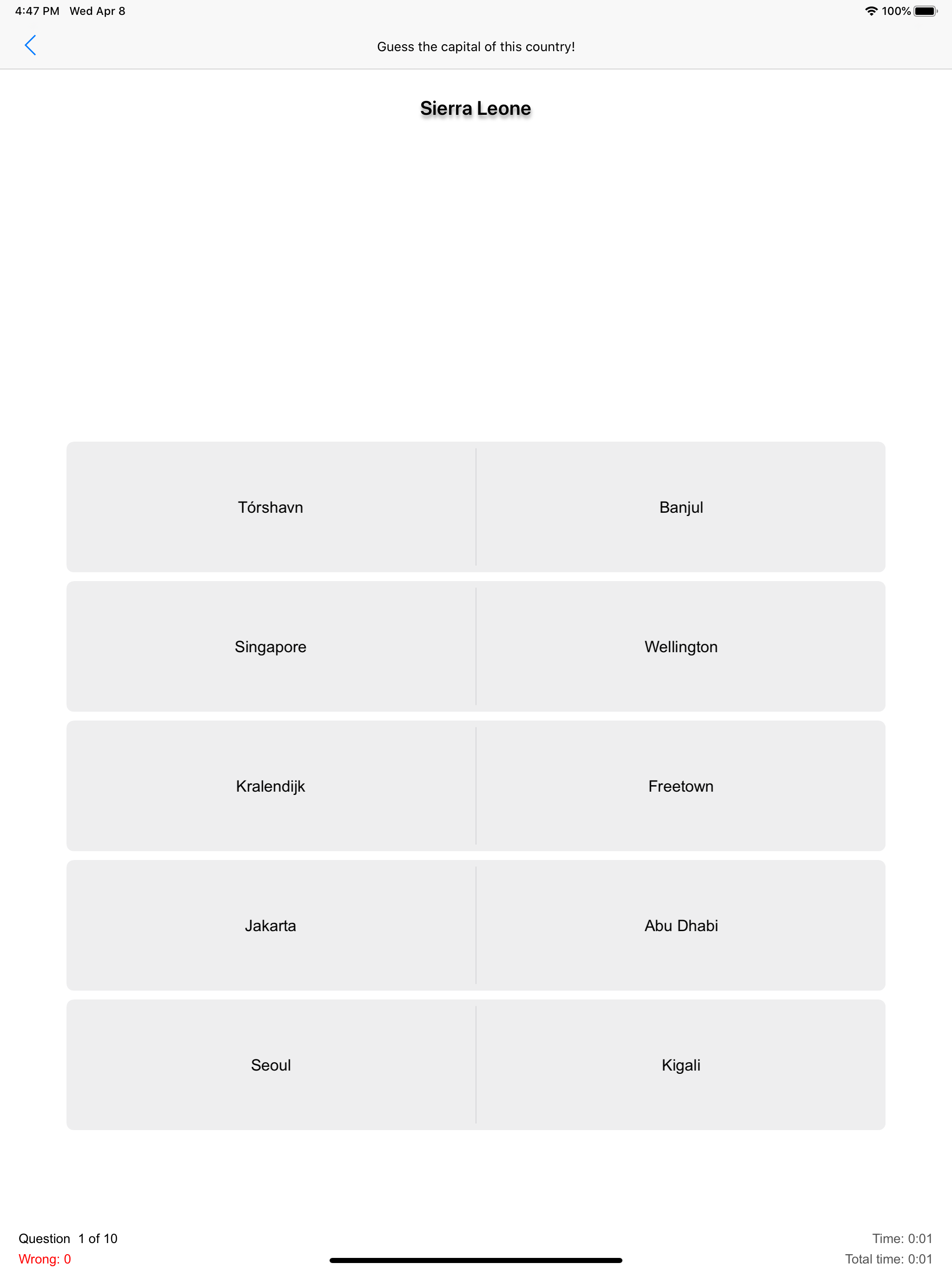 The Countries, Quiz