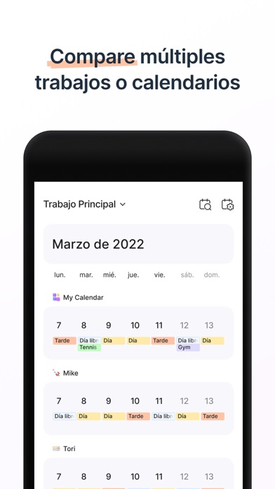 Calendario de turnos y eventos