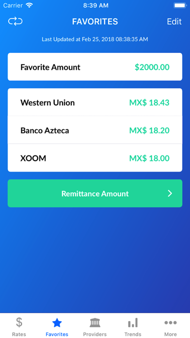 MXN Peso Exchange Rates Screenshot