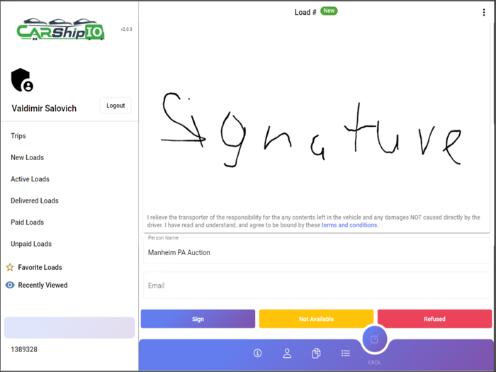 CarShipIO Driver EBOL EPOD