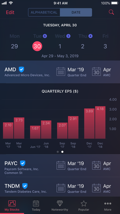 Earnings Season Screenshot