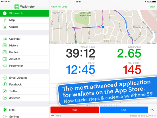 Walkmeter Walking & Hiking GPS iPad app afbeelding 1