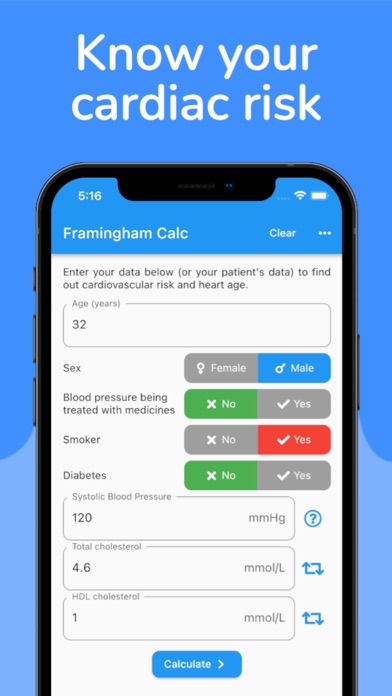 Framingham Calc - Heart Age Screenshot