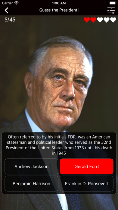 US President Political History Screenshot