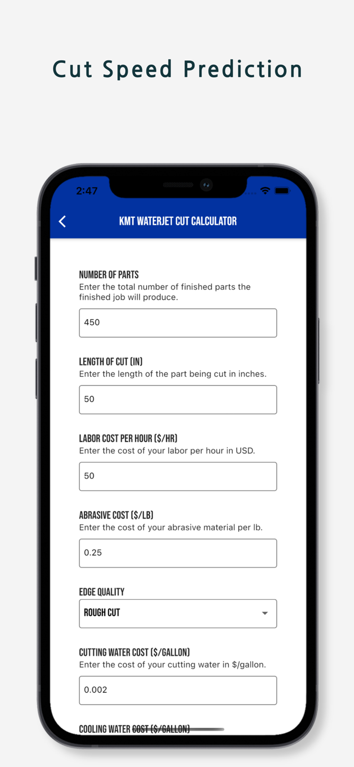 KMT Waterjet Cut Calculator