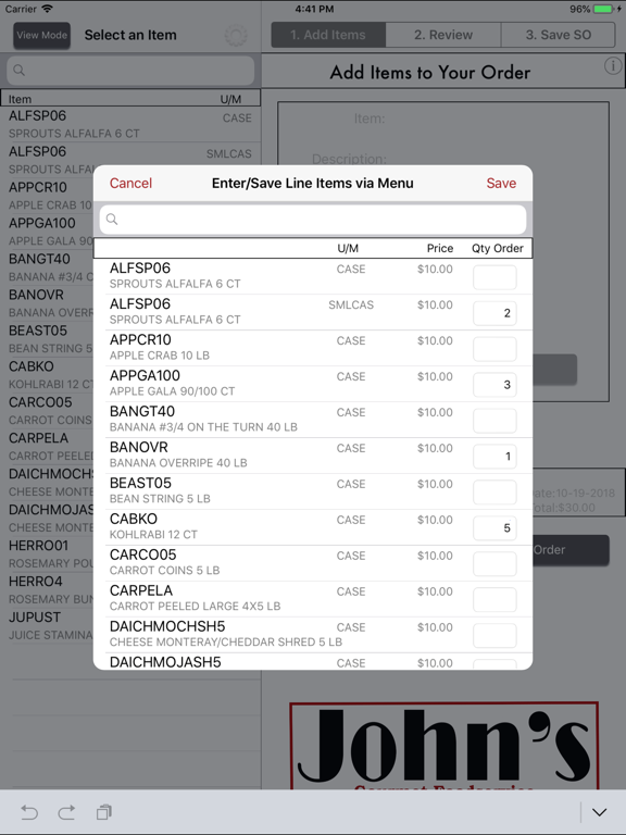 Johns Market Order Entry screenshot 2