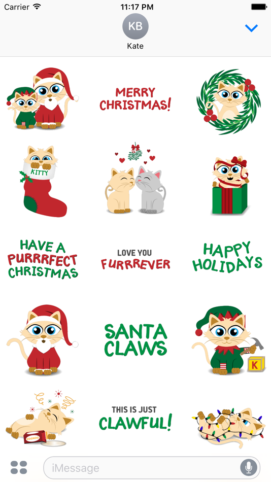 #1. Christmas Kitties Sticker Pack (iOS) By: Bella Fiore Studios, LLC