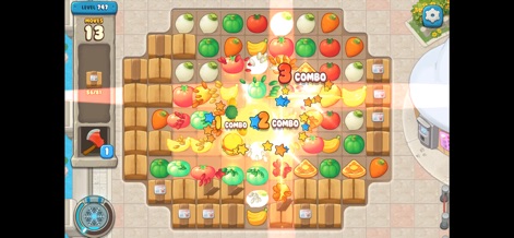 We Bare Bears Match3 Repairs - Achieve impressive chain reactions with multiple 'Combo' indicators appearing, as players strategically clear tiles and overcome obstacles like crates and boxes.