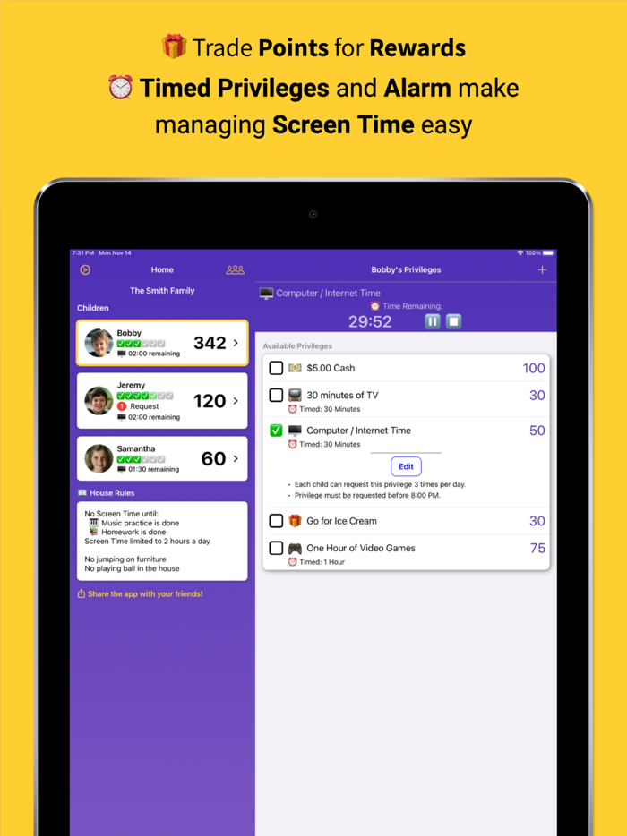 Privilege Points Chore Tracker