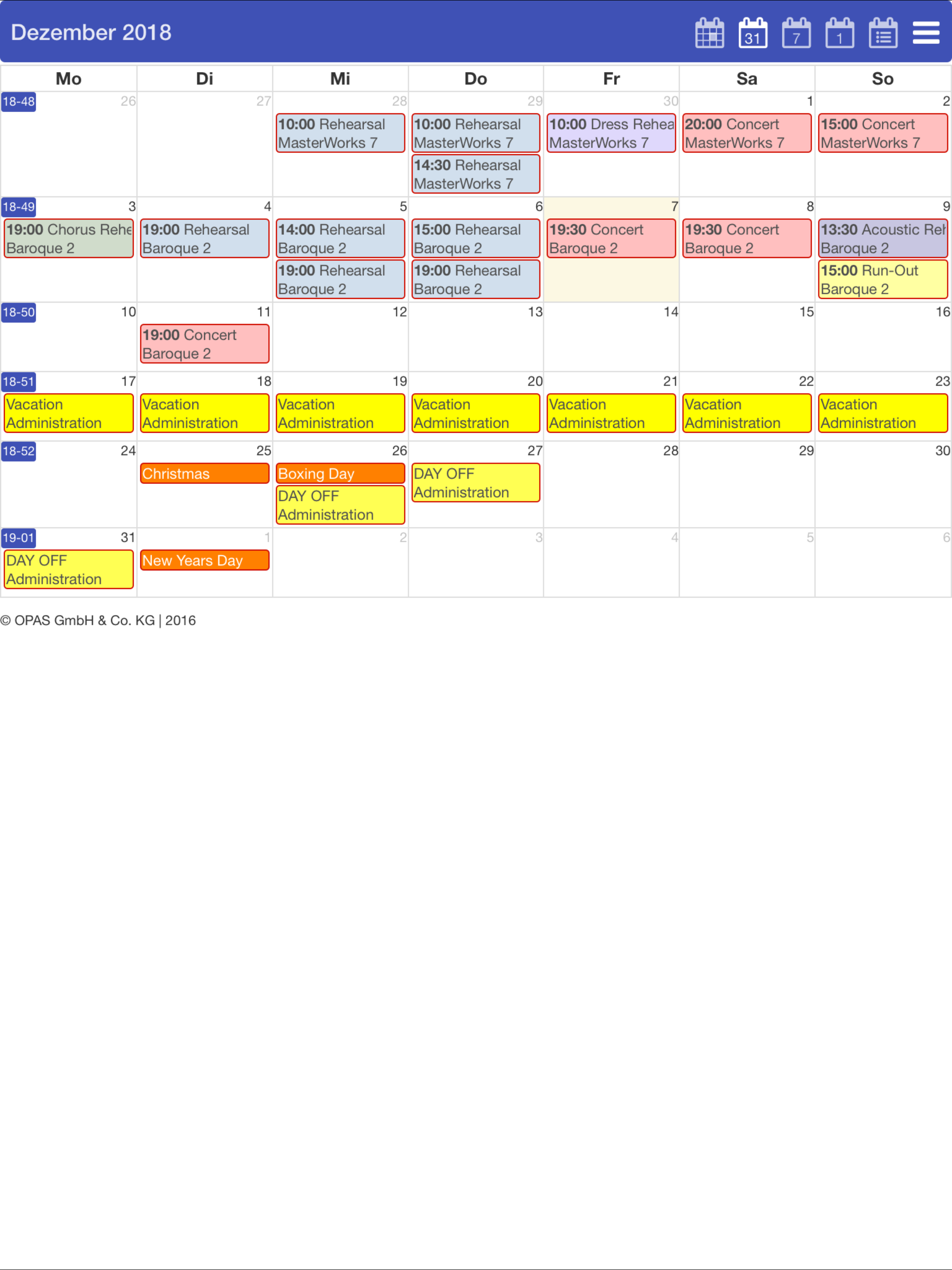 OPAS Calendar