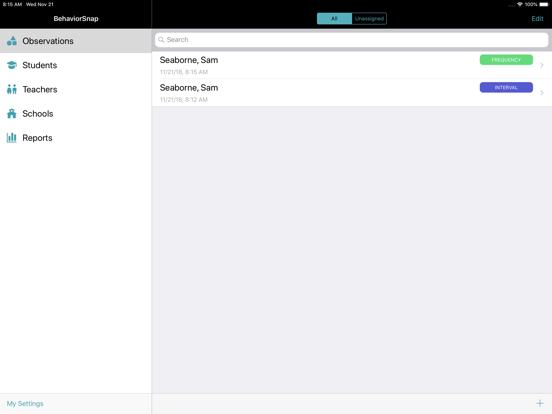 BehaviorSnap iPad screenshot