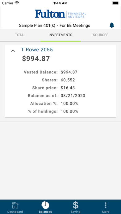 FFA Retirement Plan Services Screenshot