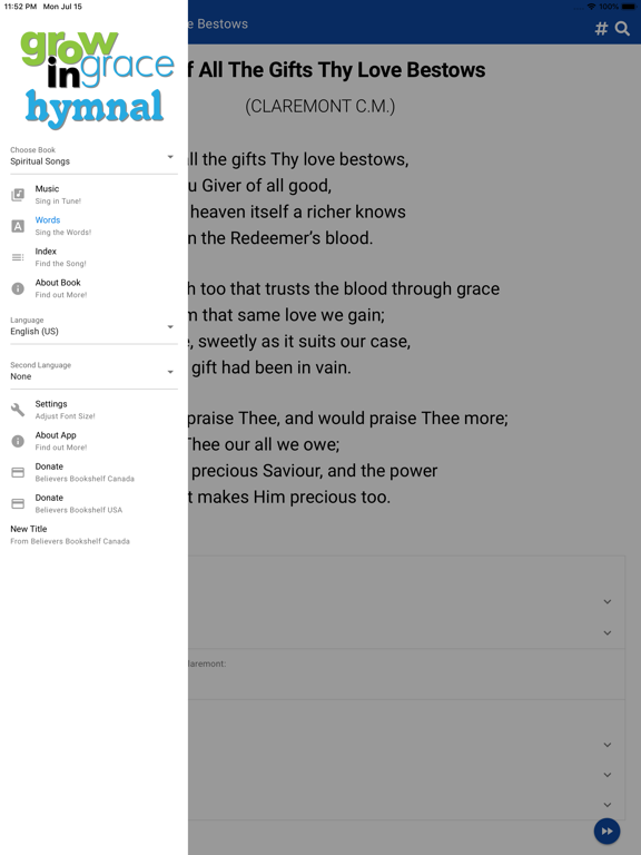 GrowInGrace Hymnal iPad screenshot 4 - Music app
