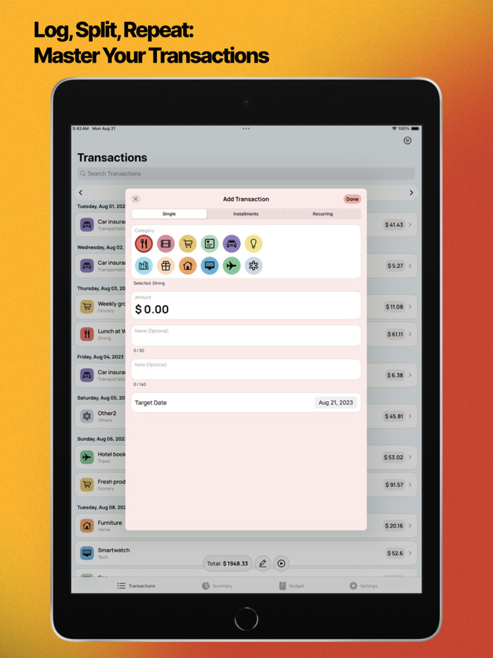 Budgie Expense and Budget