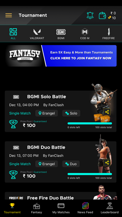 FanClash Esports Fantasy App Screenshot