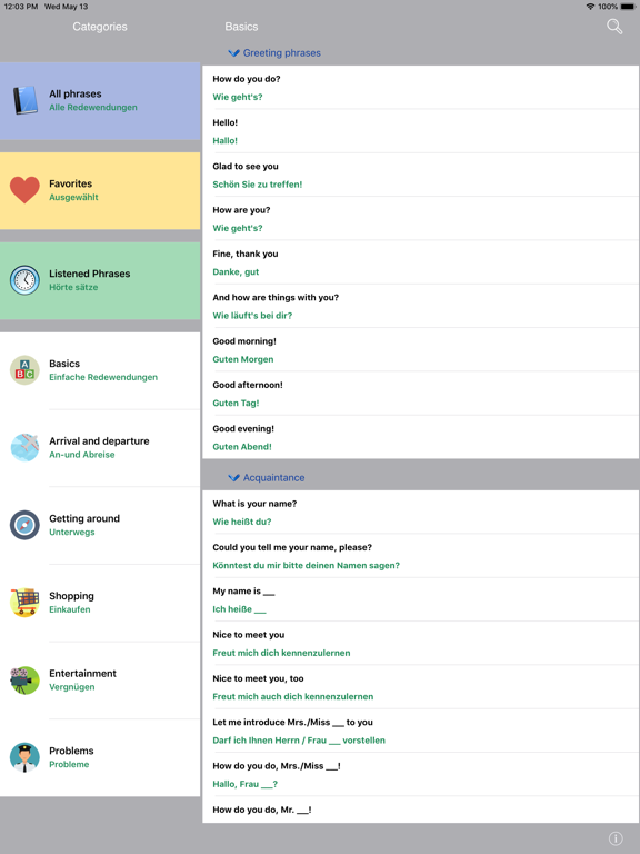 German Travel Phrases & Words iPad screenshot 1 - Travel app