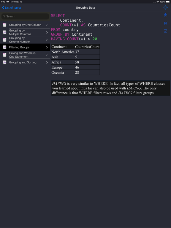 SQL Recipes iPad screenshot 6 - Education app