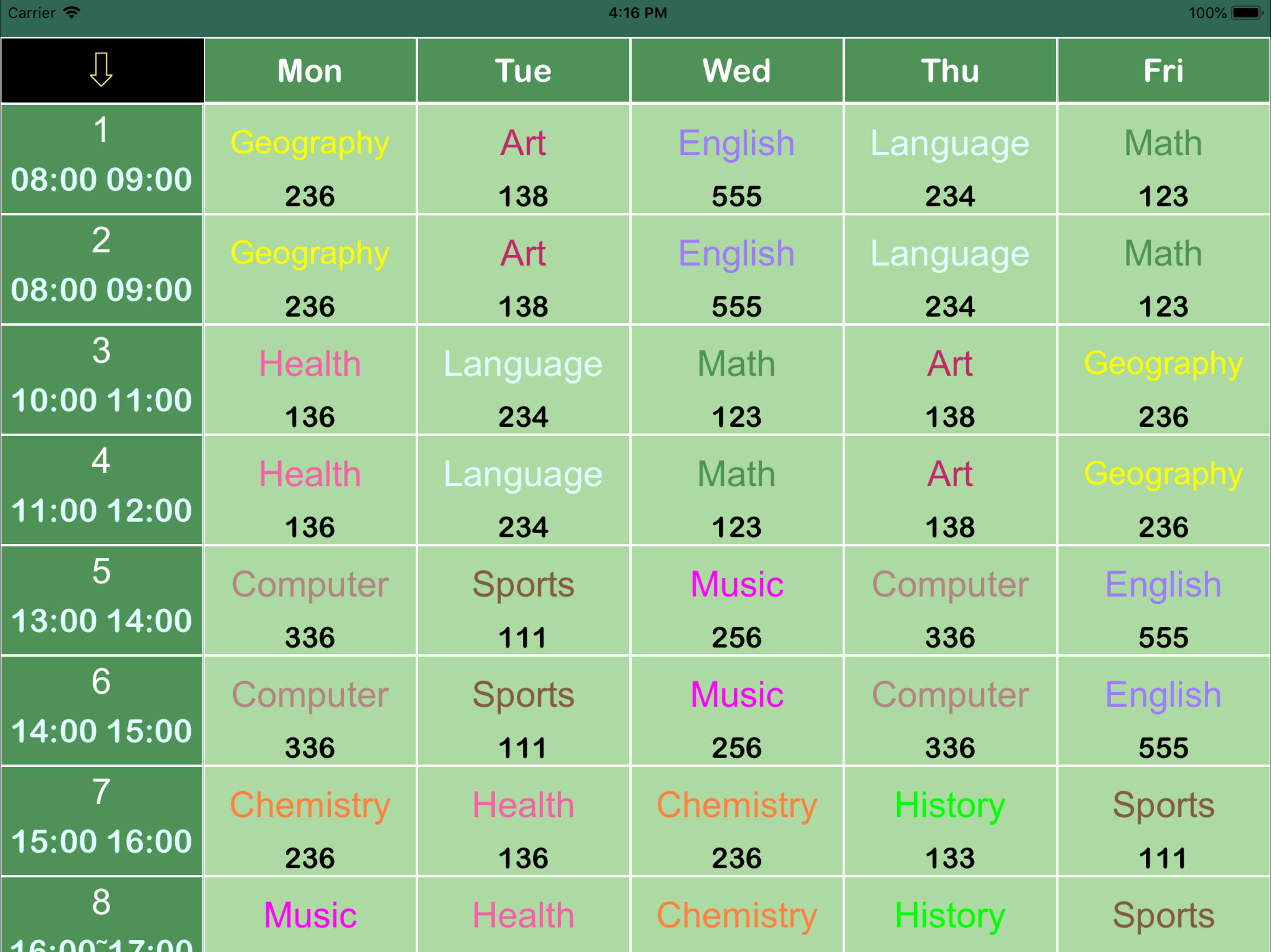 TC Curriculum Table screenshot 7