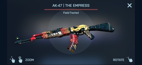 Case Opener - skins simulator - Nutzer können Skins wie die AK-47 | The Empress in einer detaillierten 3D-Ansicht betrachten und diese nach Belieben zoomen oder drehen.