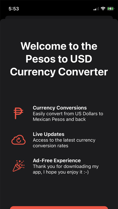 Pesos to Dollars Conversion Screenshot